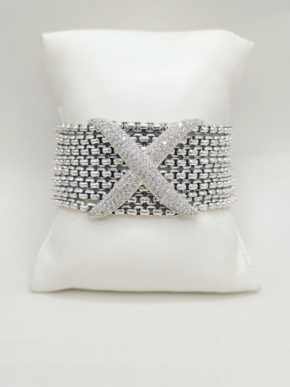 David Yurman Wide Diamond X Pave Box Chain Bracelet - Size Medium - RARE